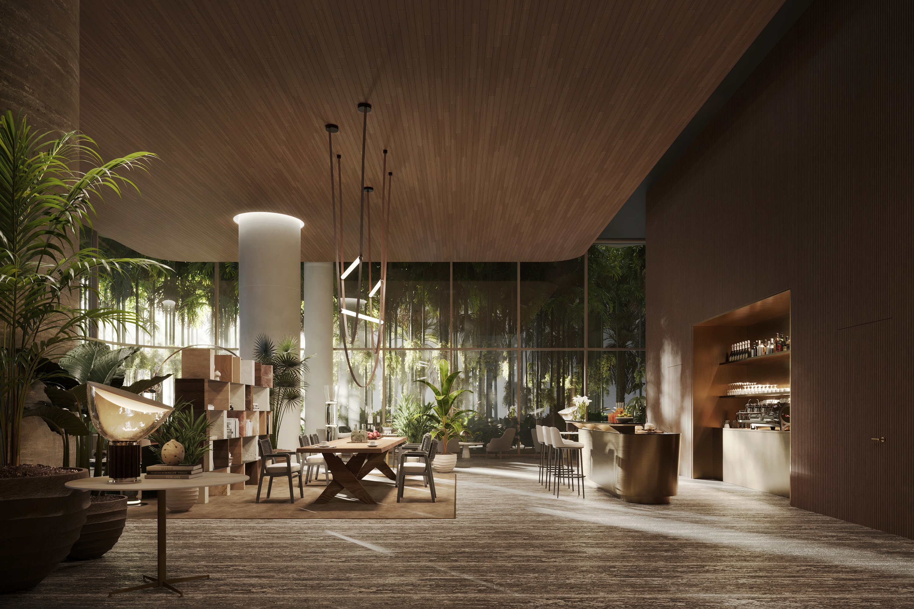 1428 Brickell: Library Lounge rendering