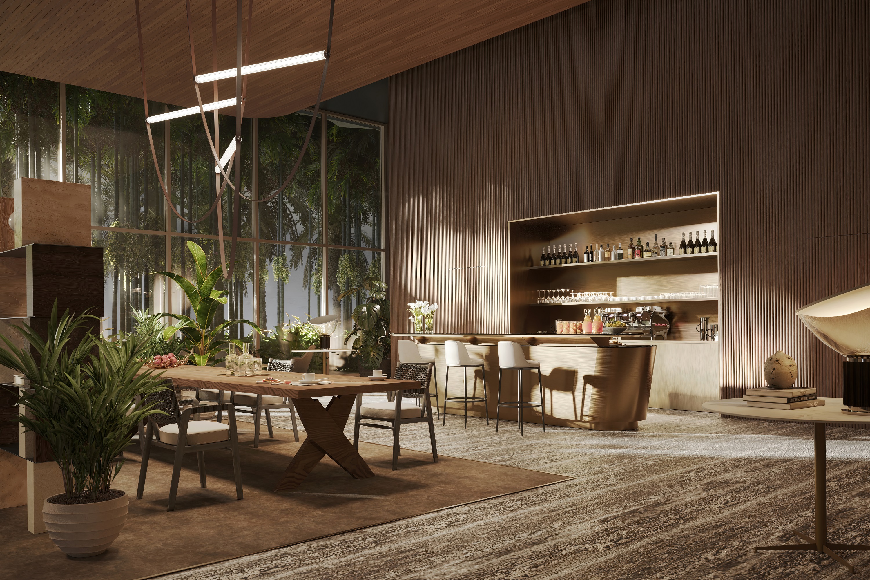 1428 Brickell: Library Lounge rendering