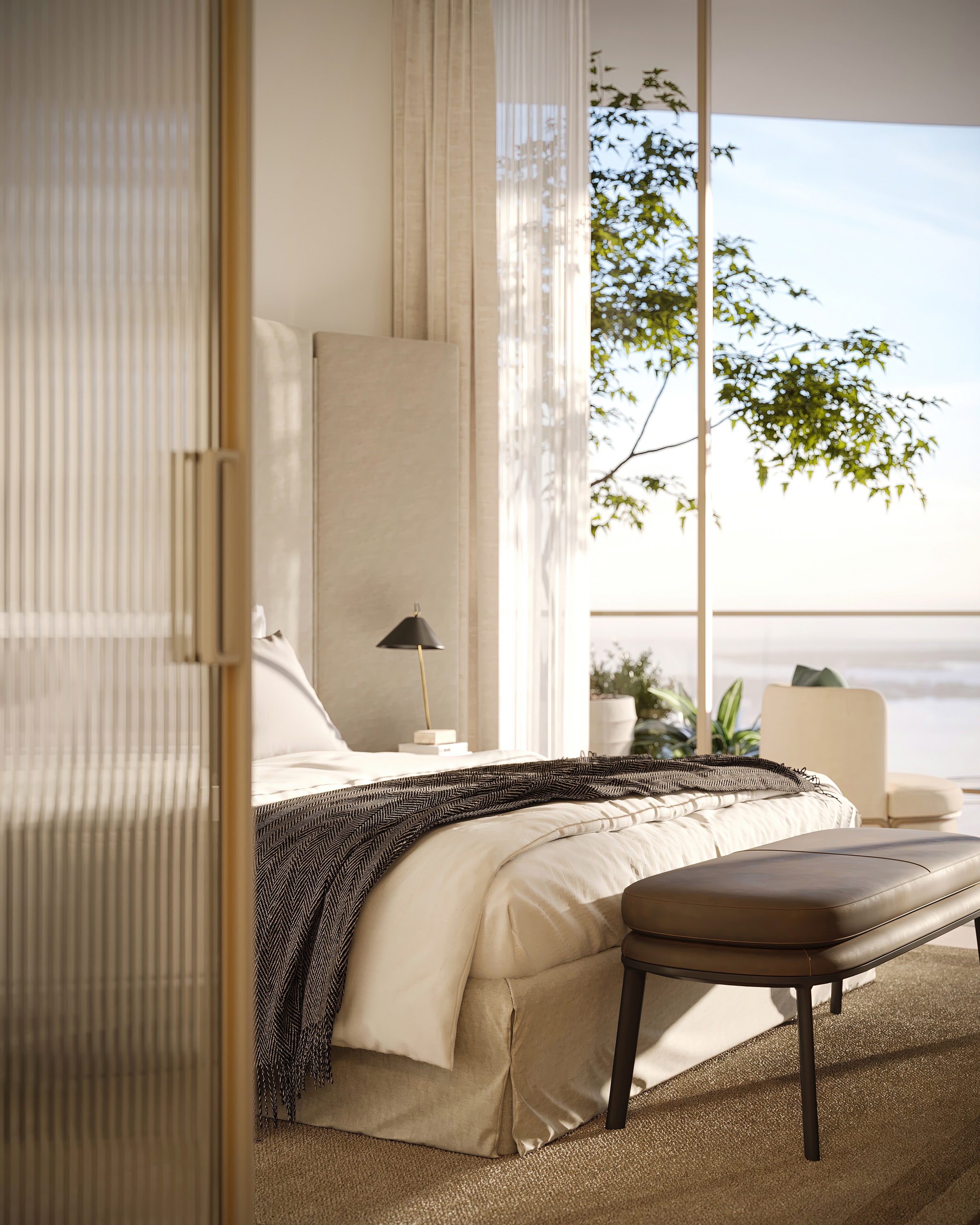 1428 Brickell: Unit G Master Bedroom rendering